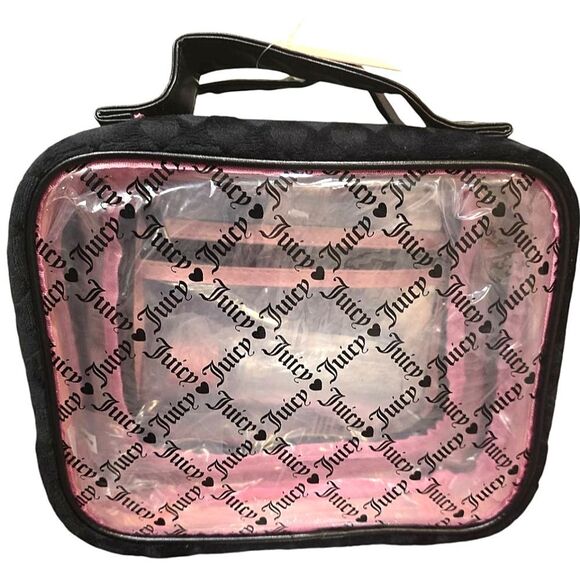 Juicy Couture Signature Logo Transparent Hear Velour Cosmetic Organizer - Picture 2 of 7